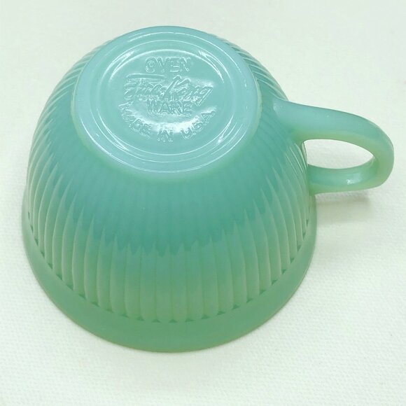 Vintage 50s FIRE KING USA Jadeite Jane Ray Teacup and Saucer Set: MCM Glassware - Picture 6 of 11